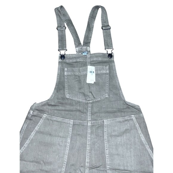 Aerie Womens Khaki Denim Overalls Shorts XS Womens Adjustable Straps Pockets Bei - Picture 13 of 16